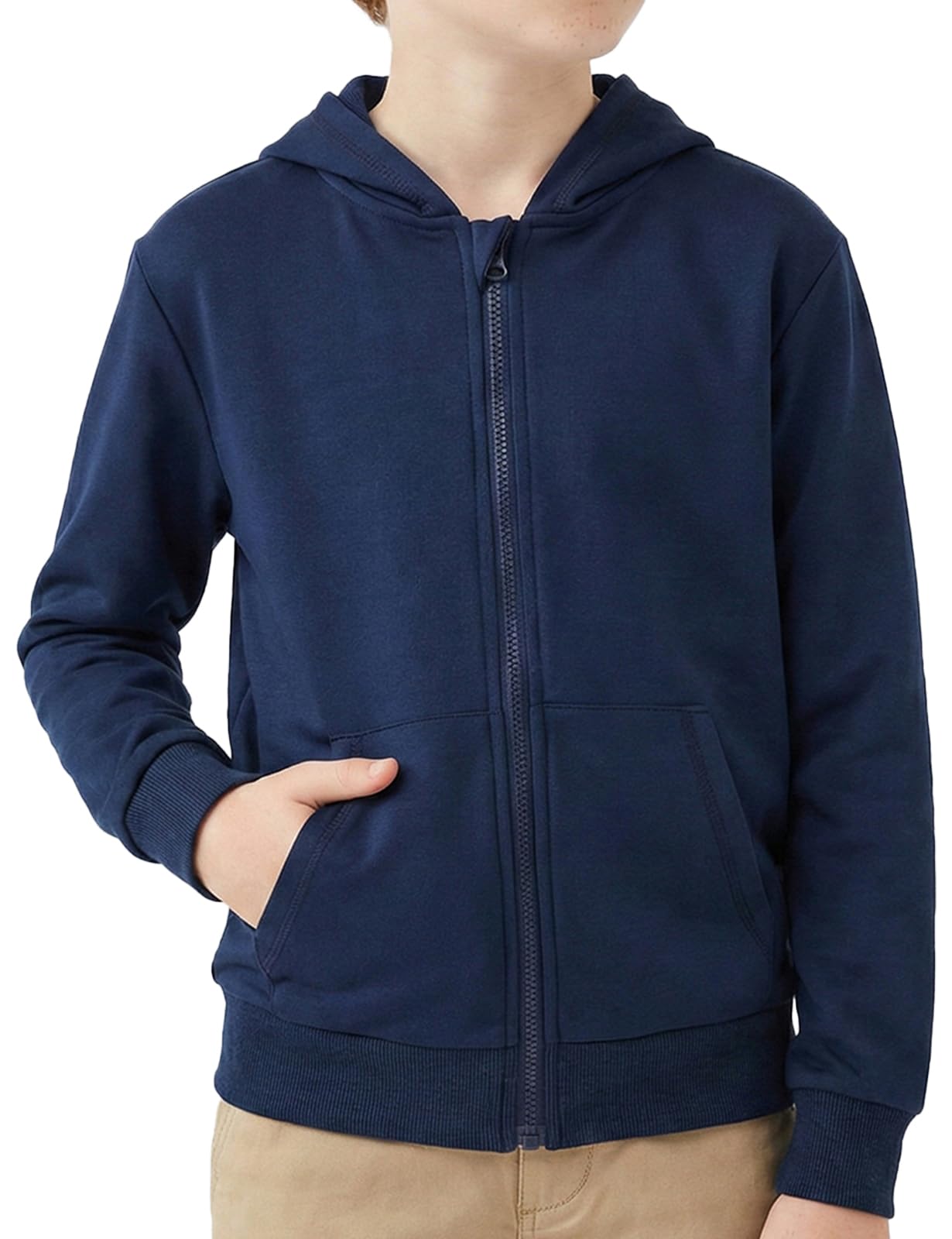 Spring&Gege Felpa Classica con Cappuccio per Ragazzi, Tinta Unita, Morbida, con Zip Intera, per Bambini (3-14 Anni)