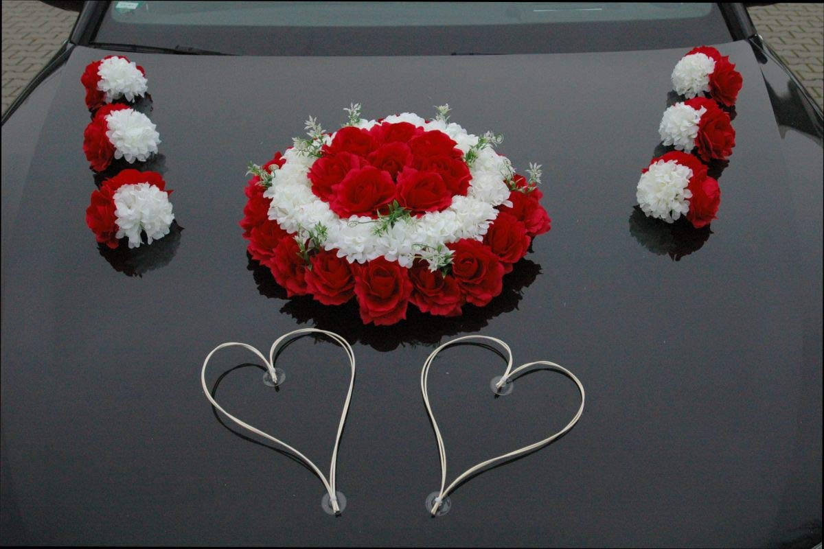 DEKORATIVER SCHMUCK Braut Paar Rose Deko Dekoration Autoschmuck Hochzeit Car Auto Wedding Deko Girlande PKW ®Auto-schmuck (Rot)