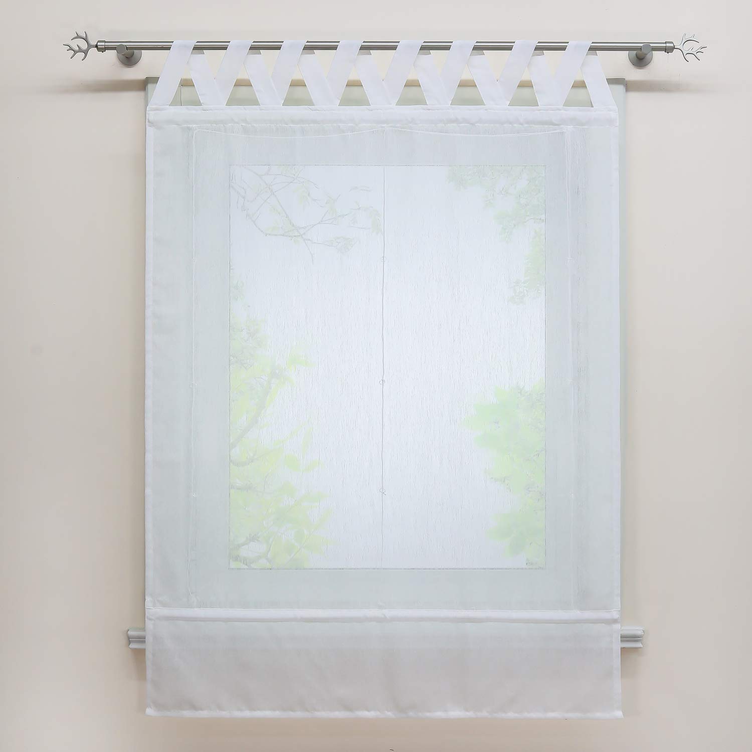 Tenda a pacchetto Delien bianca effetto lino, trasparente con passanti a V, tinta unita, per finestra, 1 pezzo., Poliestere, bianco, BxH 140x140cm