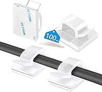 Abnii 100 Pack Clear Adhesive Cable Clips - Strong Wire Organizers for Wall, Desk, Christmas Lights, Ethernet, TV Cables - Easy Install Small 5mm