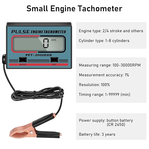Miniatura 2 de Linkstyle Digital Tachometer, 2 Stroke 4 Stroke Small Engine Tachometer, Chainsaw Tach Gauge Tach Meter, Inductive Pulse for Lawnmower Weedwhacker