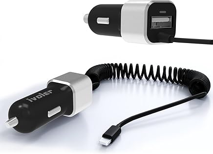 iVoler Lightning Cargador de Coche 24W 4.8A Dual USB,2 Puertos Adaptador Autom?vil con un Cable Lighting (1.5m) para iPhone,Samsung,Huawei,Android smartphone,Tablette,Cargador portatil,etc-Negro/Plata iVoler Lightning Cargador de Coche 24W 4.8A Dual USB,2 Puertos Adaptador Autom?vil con un Cable Lighting (1.5m) para iPhone,Samsung,Huawei,Android smartphone,Tablette,Cargador portatil,etc-Negro/Plata