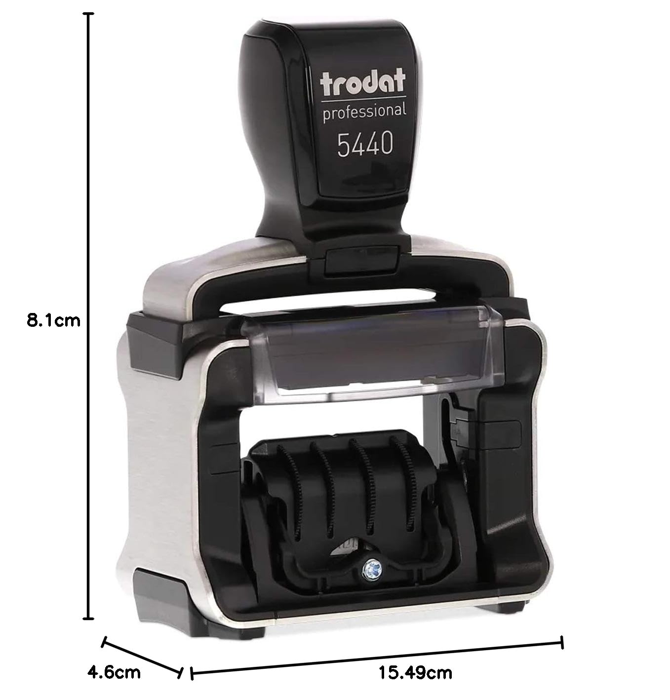 Trodat 5440/L - Timbro professionale autoinchiostrante con 4 opzioni di frase in lingua inglese, data rossa, testo blu, 81 x 46 x 155 mm