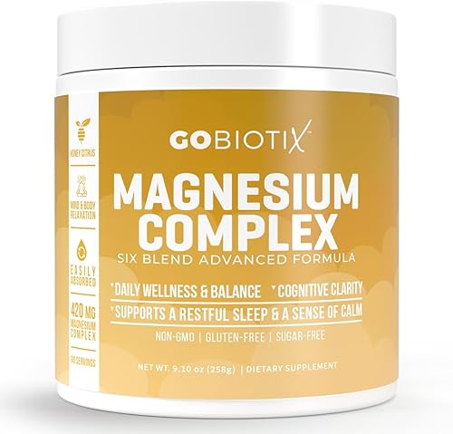 GoBiotix - Polvo complejo de magnesio de alta absorción para apoyo al sueño alivio del estrés recuperación muscular vegano sin azúcar sin OMG -