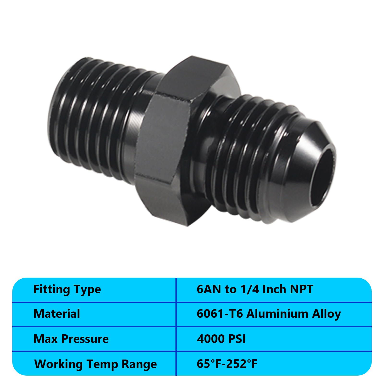 EVIL ENERGY Adaptador De Tubería Macho 6AN A NPT De 1/4 Pulgadas De Aluminio, Recto, Negro, 2 Unidades