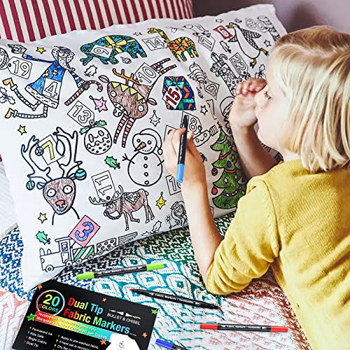 Fabric Markers Permanent For Clothes - Dual Tip Fabric Pen, 20 Colors Fabric Pens Permanent No Bleed, Non-Toxic Fabric Paint Markers For T Shirt Bibs Shoes Tote Bag Onsie Fabric Decorating Supplies #TOP5