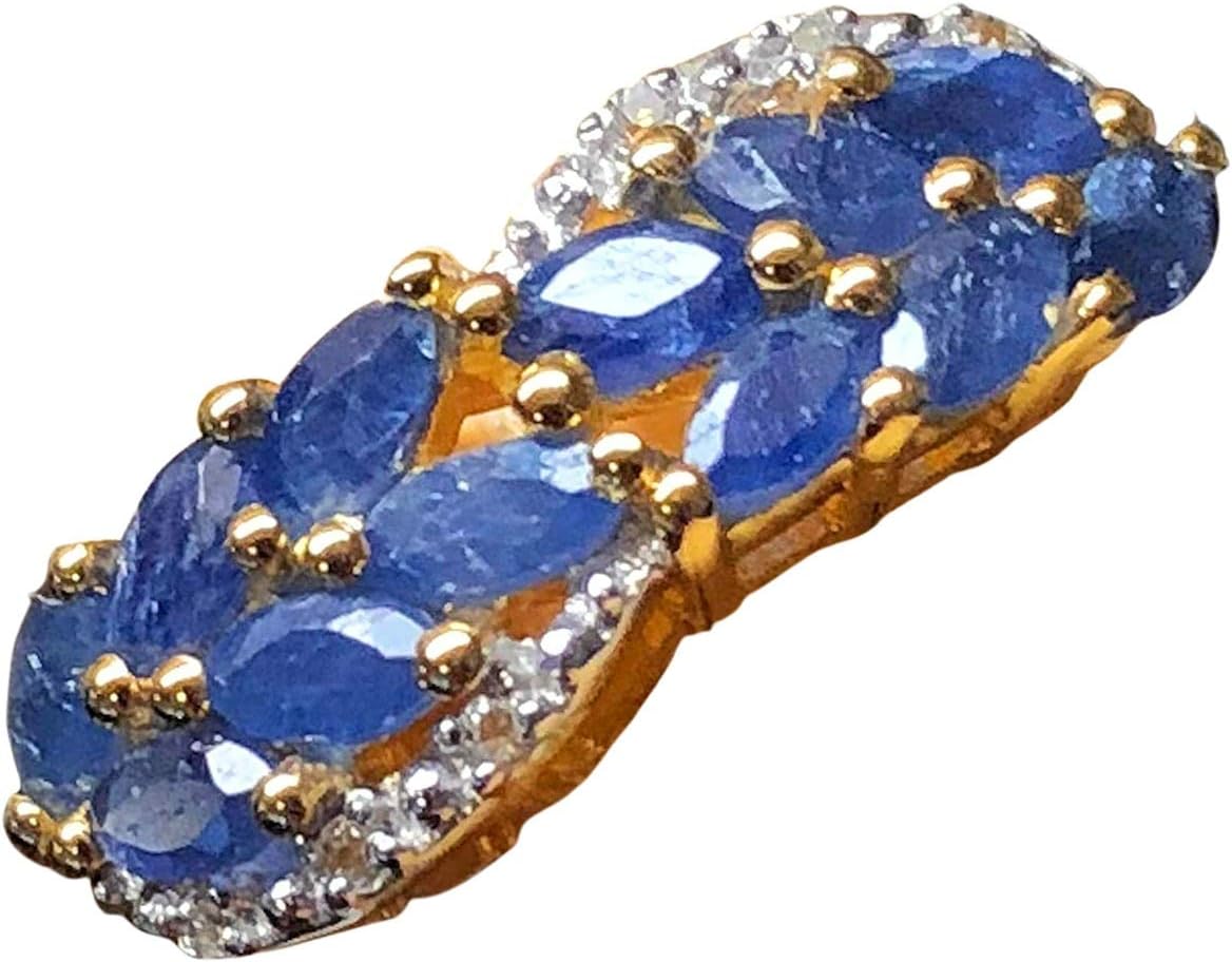 Natural Blue Sapphire, White Topaz 925 Solid Sterling Silver Wedding Ring Size 5, 6, 7, 8, 9