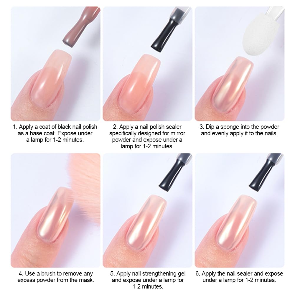 Chrome Ongle Nacrée, 2Pcs Poudre Chrome, Poudre ongle Effet Perle Glitzerpuder, poudre de Paillettes Aurora Transparente, pour Glazed Donut Nails, Pearl Shimmer Nails