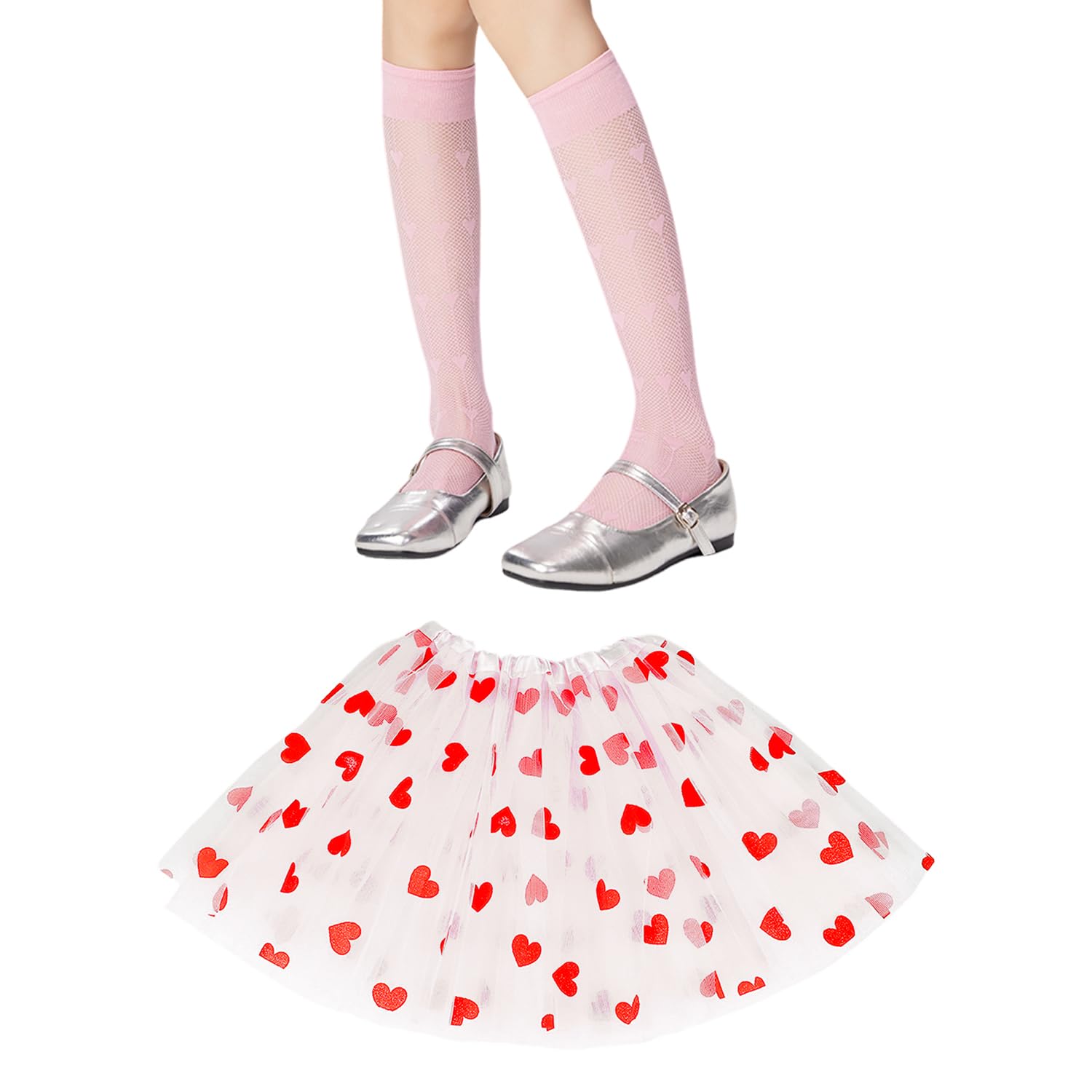 NIDHFG 1 Piece Of Love Mesh Skirt And 1 Pair Of Love Mesh Socks, Elastic Tulle Skirt, Party Clothing Accessories, Cute Mesh Skirt.