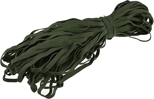 MECCANIXITY Cordón elástico plano para coser de 1/4 de pulgada, 0.236 in, 33 yardas, cuerda elástica pesada para manualidades, color verde militar
