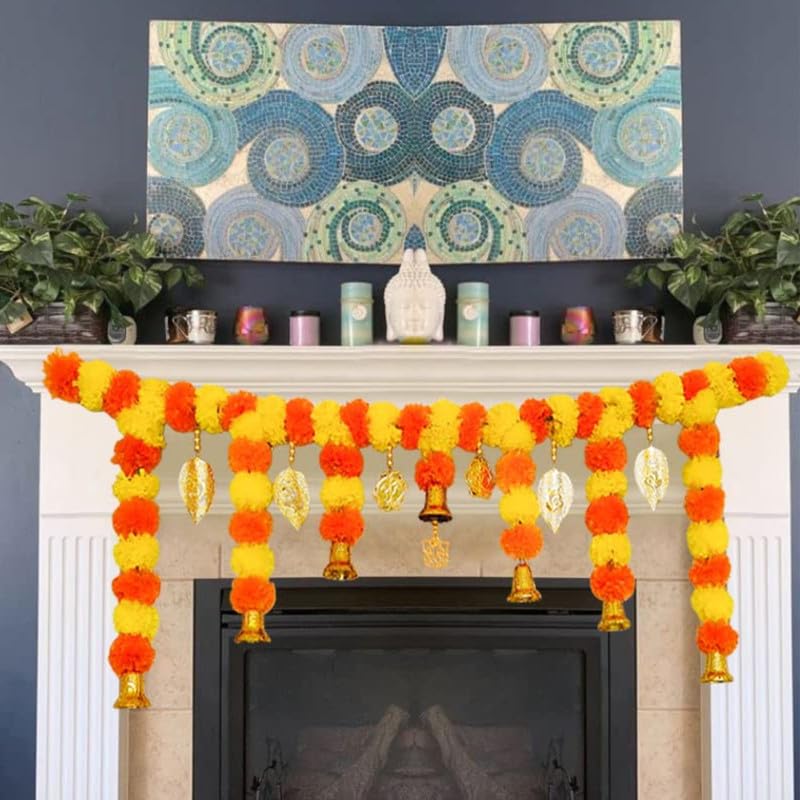 Divyakosh Marigold Flower Bandarwal Hanging for Home, Main Door, Mandir|Festive Decorative Items|37 inch, Generally fits All Doors | Thoranam for Pooja Room