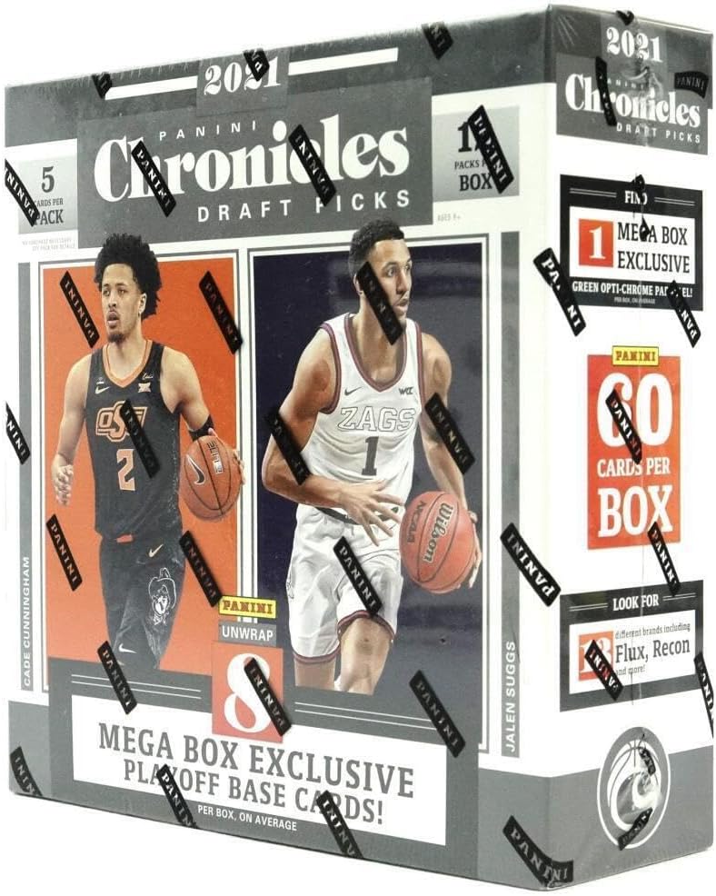 Miniatura 2 de 2021-22 Panini Chronicles Draft Basketball Factory Sellada Mega Box. 12 paquetes de 5 cartas, total de 60 cartas. Incluye 8 inserciones exclusivas