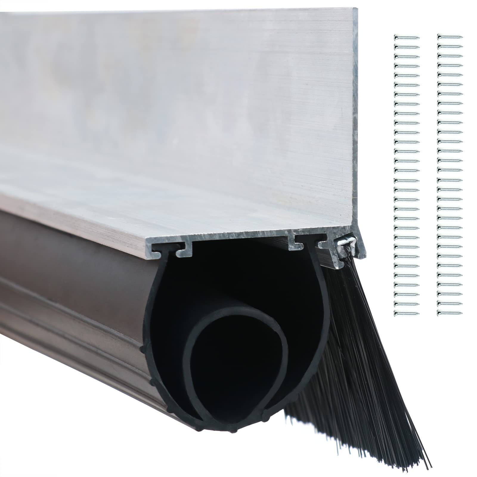 Duzzy Universal Garage Door Seals Kits, Weatherproofing Garage Door Seals Bottom Rubber with Brush and Aluminum Track Retainer Base Kit, U Shape+O Ring Heavy Duty Weatherproof Parts Kits (16.5 Feet)