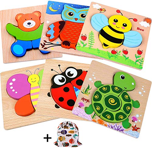 Wooden Toddler Puzzles, 6 Pack Animal Wooden Jigsaw Puzzles for Kids Baby Boys Girls Brain Development Preschool Learning Educational Toy, Extra Drawstring Bag for Easy Storage Wooden Toddler Puzzles, 6 Pack Animal Wooden Jigsaw Puzzles for Kids Baby Boys Girls Brain Development Preschool Learning Educational Toy, Extra Drawstring Bag for Easy Storage