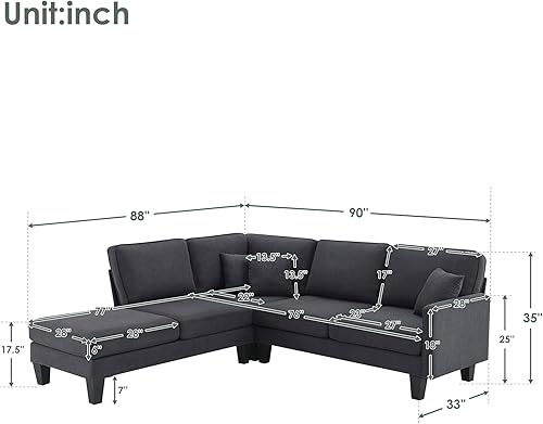 Miniatura 2 de Sofá seccional de tela de rizo de 90 x 88 pulgadas, moderno y práctico juego de sofá de 5 asientos, muebles de interior minimalistas en forma de L