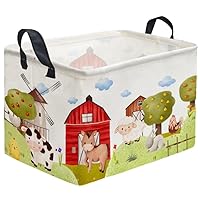 Sanjiaofen Rectangular Kids Baskets,Farm Baskets for Kids .Waterproof PE Coating Cute Basket with Handles.Boys Bins,Gifts Box,Books Basket. (Farm)