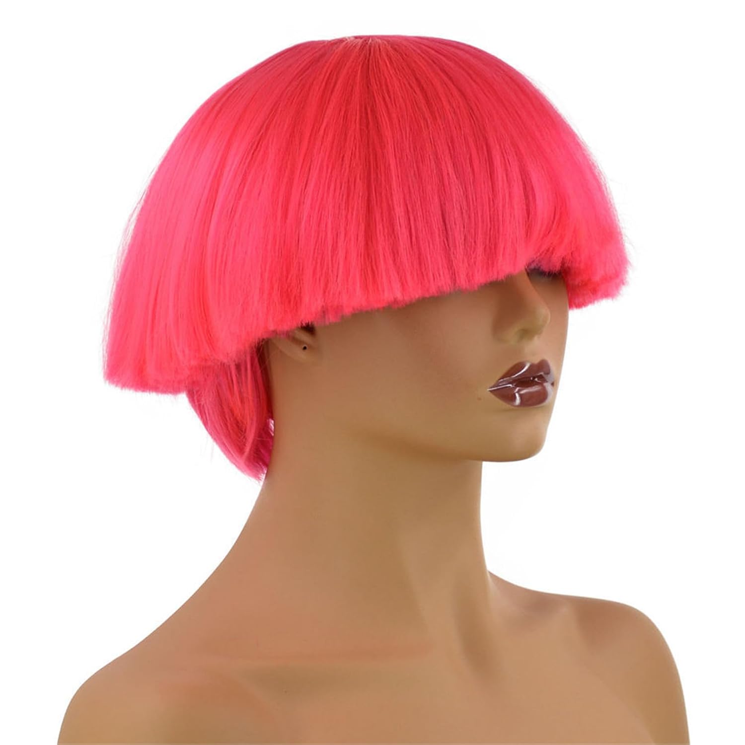 Aimole Short Yaki Straight Synthetic Wigs Red/Blonde/Black/White Mushroom Head Wig Bowl haircut Wigs Bob (Rose red)