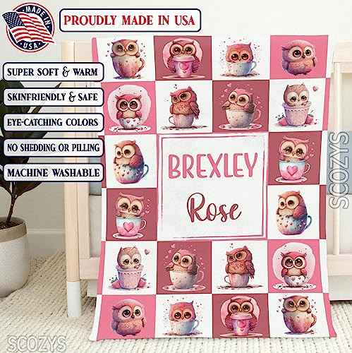 Personalized Owl Baby Blanket, Custom Baby Name Owl Blanket, Owl Receiving Bedding Nursery Blanket, Newborn, Baby Owl Super Soft Plush Fleece Blanket #TOP2