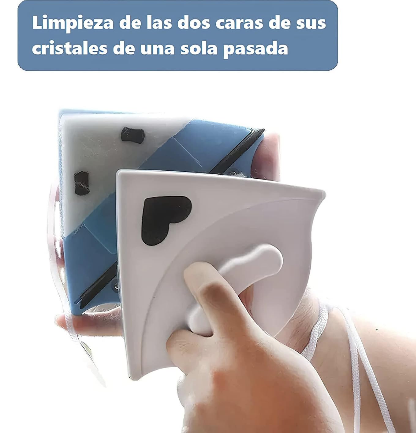 Nettoyeur de vitres à double face magnétique double face avec aimant puissant, nettoyant pour vitres double verre avec accès précis aux coins et kit de rechange complet inclus (blanc)