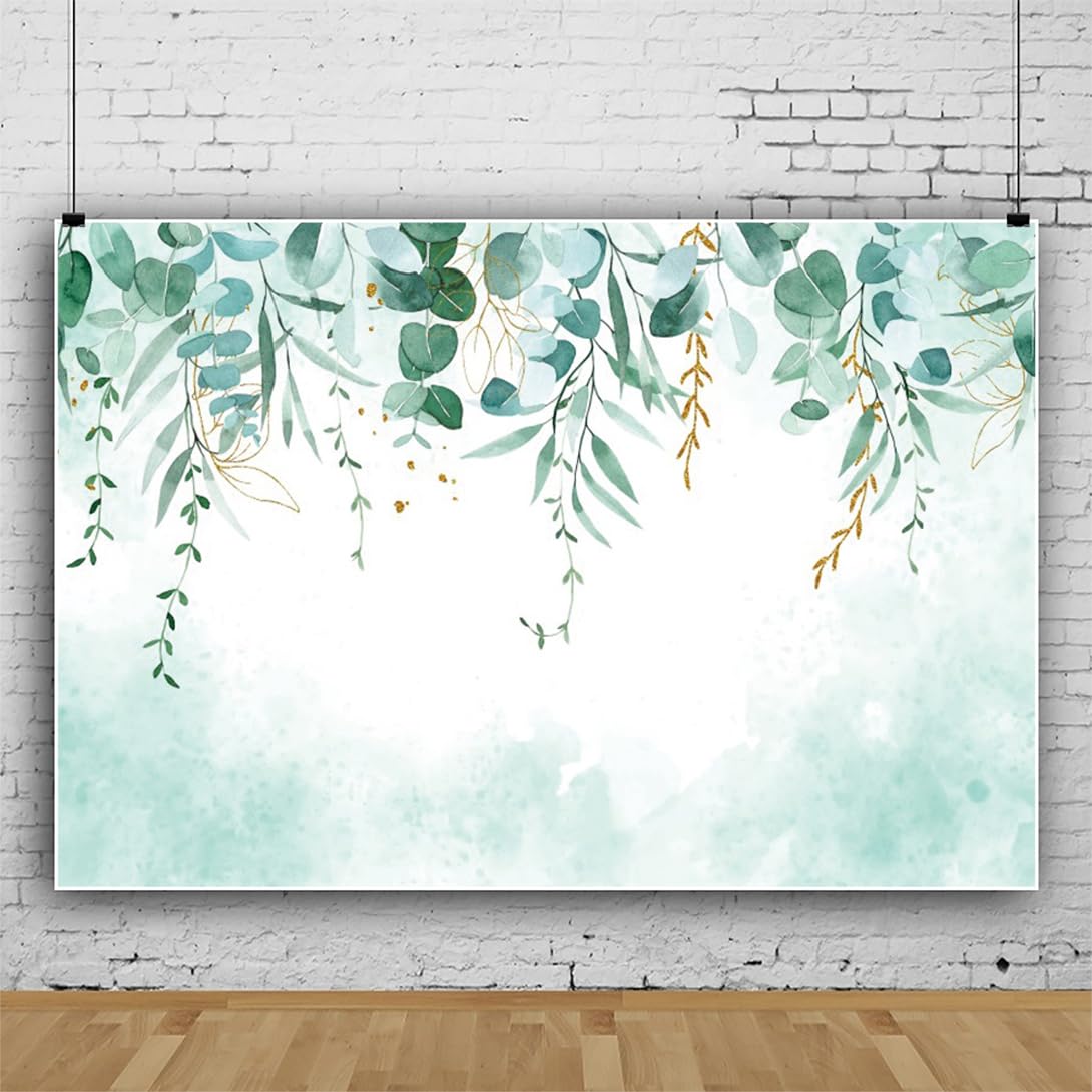 3,5x2,5m Toile de Fond Feuilles Vertes Arrière-Plan de Feuilles d'eucalyptus en Aquarelle thème de la Nature Décoration de Studio Photo pour Mariage Naissance Anniversaire Accessoires