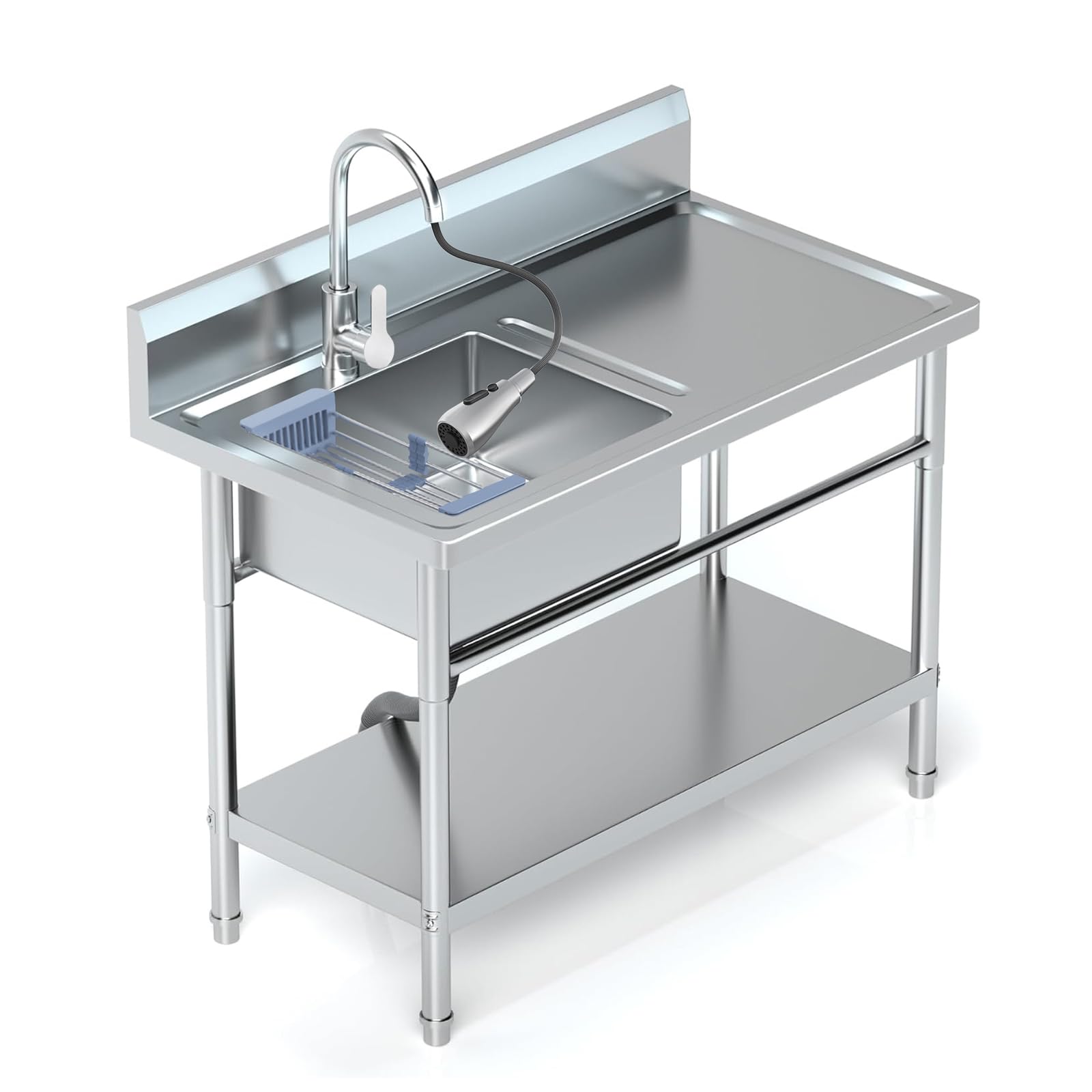 39" Stainless Steel Utility Sink with Workbench, Single Bowl Laundry Sink
