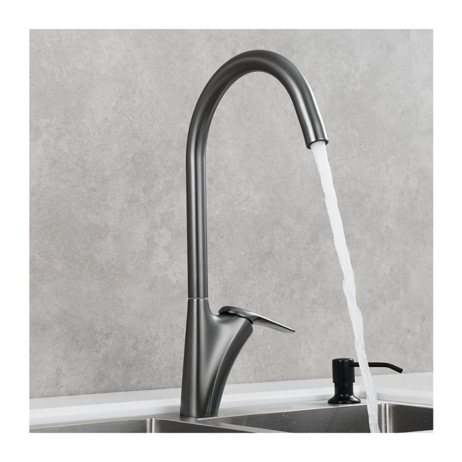 VDOQTLJT Brass Kitchen Faucet 360 ° Rotation Sink Deck Mounted Hot and Cold Water Single Handle Faucets Modern Commercial Taps Black(Gun Gray)