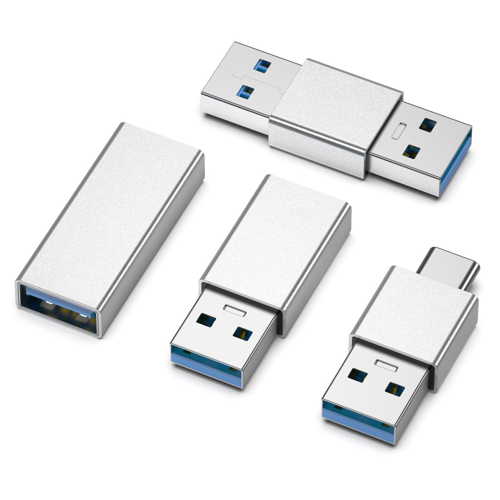 4 rodzaje zestawów apterów USB 3.0, USB 3.0 męski i żeński na męski i żeński na żeński, konwertowanie złącza przedłużającego o dużej prędkości, srebrny