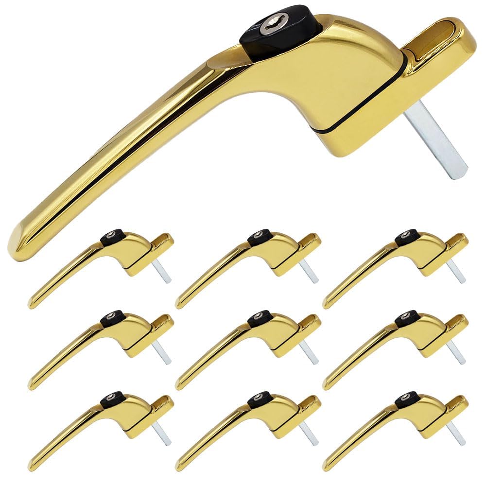 SHIELD HARDWARE uPVC Universal Window Handle Inline Locking Espag Double Glazing Pack of 10 Gold 20mm