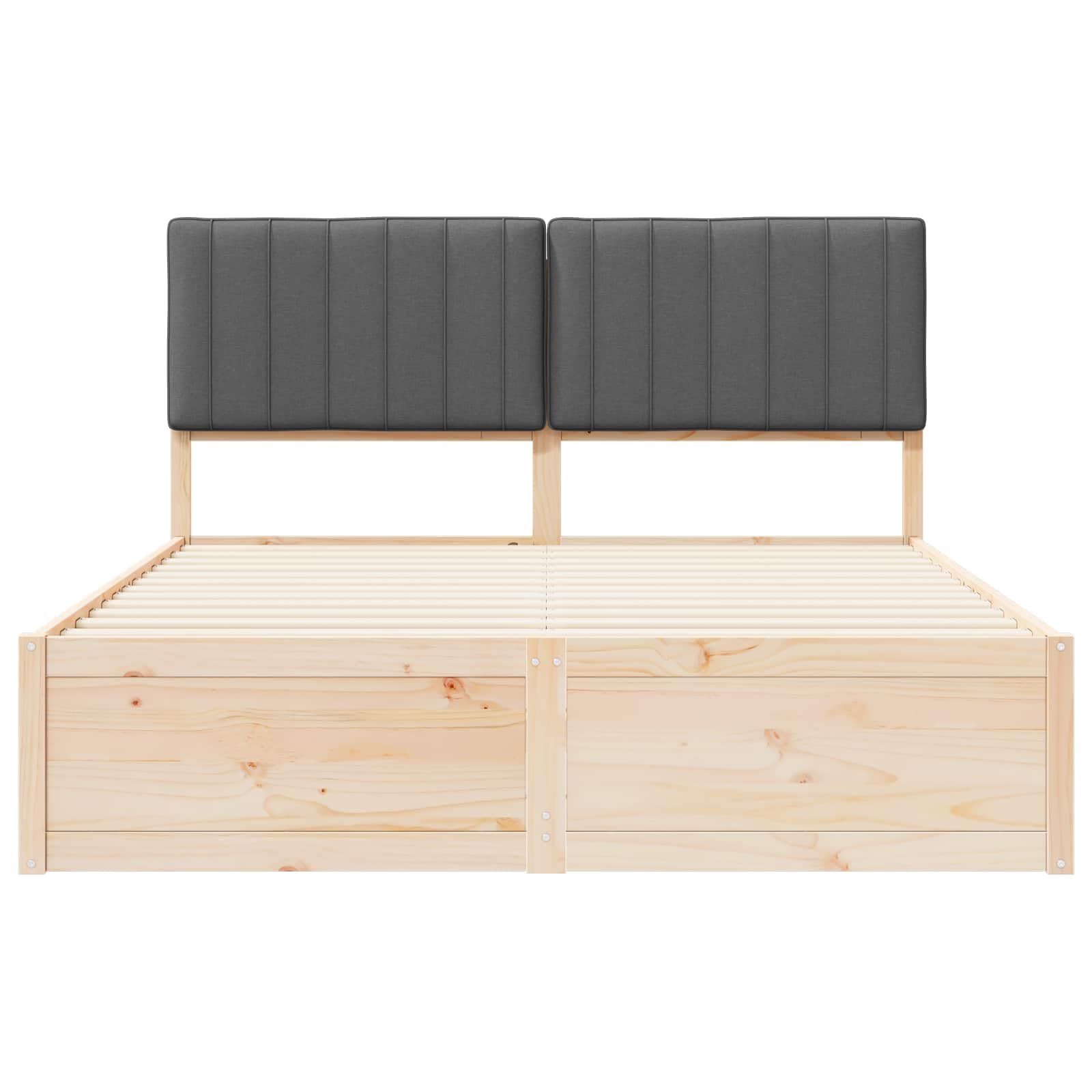 Telaio letto grigio scuro 160 x 200 cm, telaio in legno massello di pino, testiera imbottita, King Size, mobili moderni per camera da letto, durevole, facile da montare, non necessita di