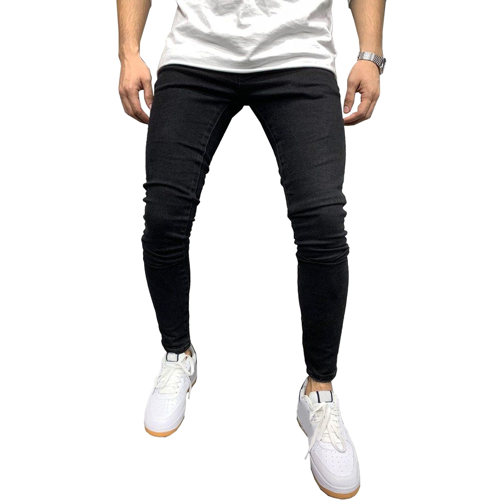 Mens Stretchy Slim Five Pocket Jean Elasticity Fit Skinny Denim Pants Comfy Tight Stretch Jeans Pant