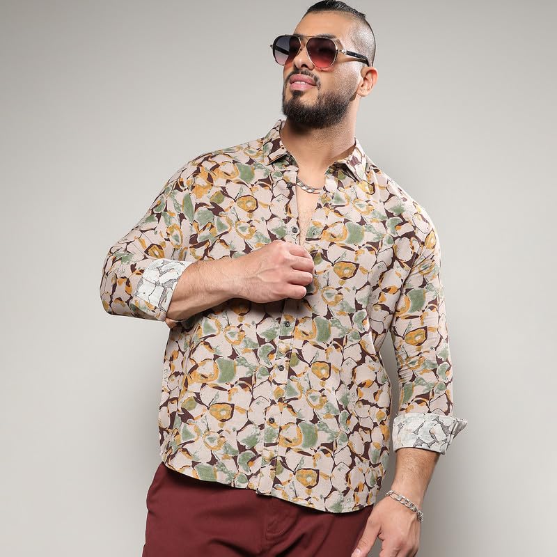 Image of Instafab Plus Men's Shirt for Casual Wear | Spread Collar | Long Sleeve | Button Closure | Plus-Size Fit | Cotton Shirt Crafted with Comfort Fit for Everyday Wear