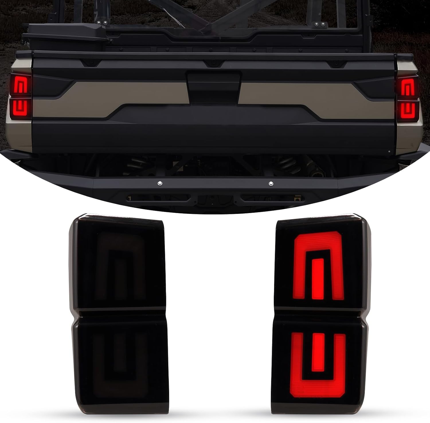 Kiwi Master Smoked LED Tail Lights for 2018-2026 Polaris Ranger XP 1000/ Crew Accessories Taillights Brake Light (Black Housing Smoke Lens) Replace OEM # 2413766 2413767