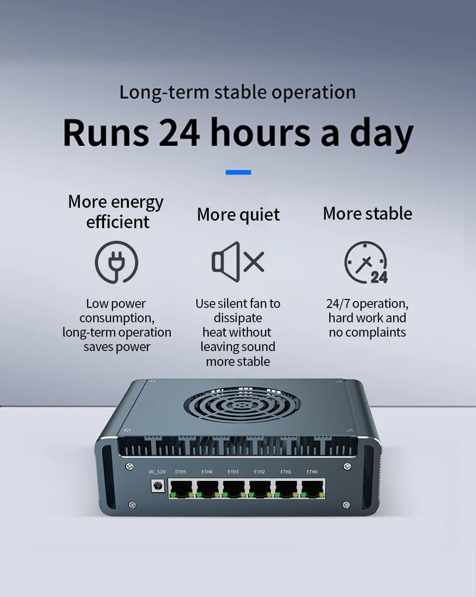 šest portů sítě LAN typu i226-V 2,5 GbE, minipočítač bez ventilátorů i3-1215U 6 jader Intel Core i3-1215 U,dva*DDR5 1*technologia M.2 podporující AES-NI Barebone Router PC VPC PN,bez pl aměti,bez