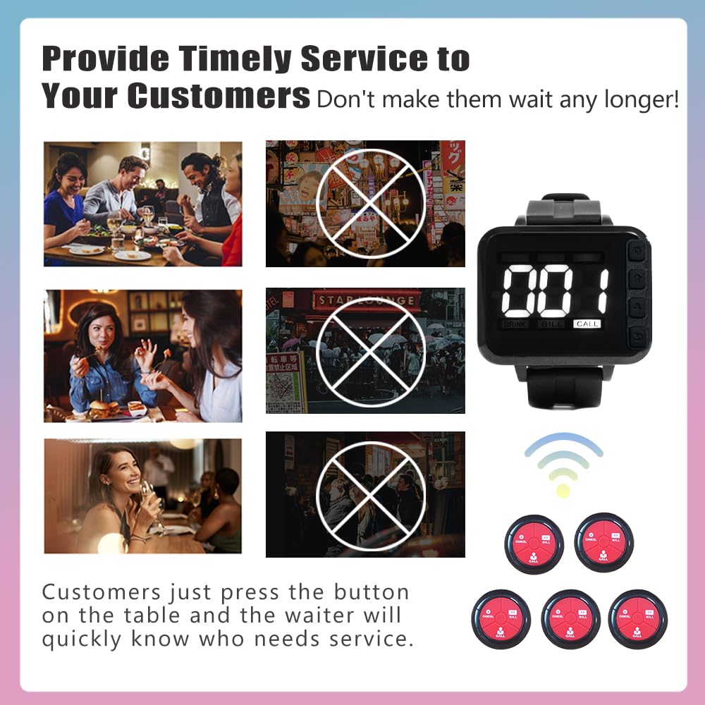 Cercapersone Ristorante Cercapersone Per Anziani, Con 10 Impermeabili Pulsante Wireless 1 Ricevitore Display Orologio Per Ristorante Ospedale Clinica Casa Di Cura Casa Di Cura