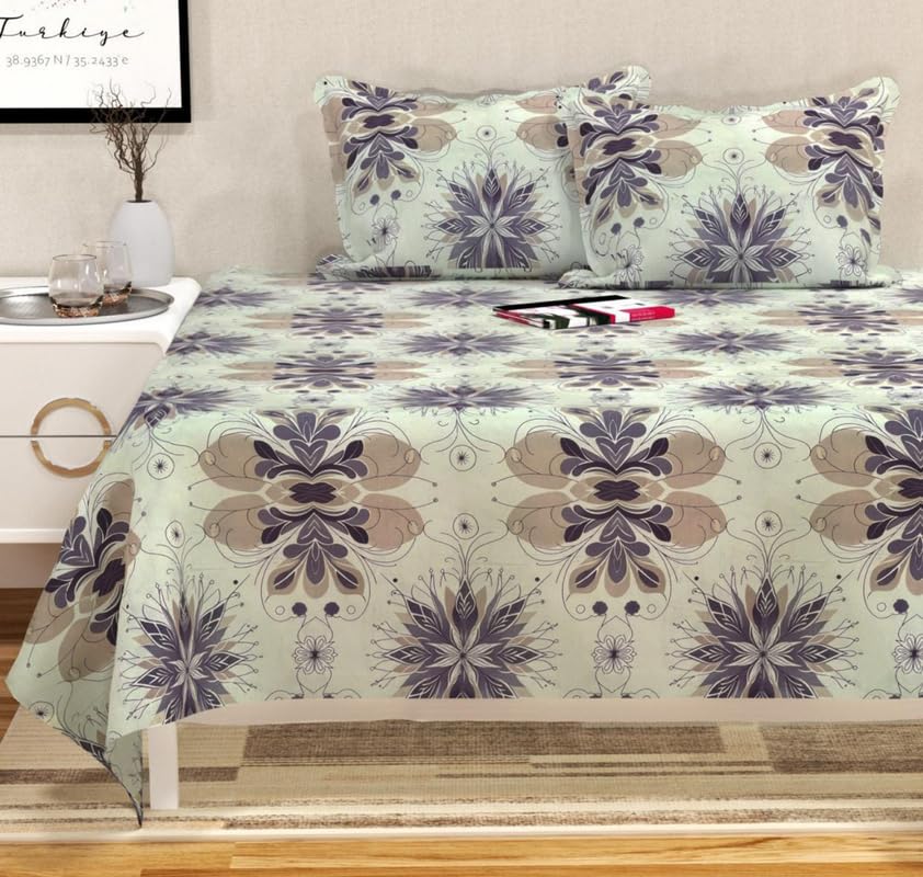 BSB HOME 100% Cotton Feel Bedsheets 200 to 220 tc for Double Bed King Size (90x100 Inch) with 2 Large Size Pillow Covers | Soft & Breathable | Wrinkle-Free | Premium Printed Design - Off White-image-47
