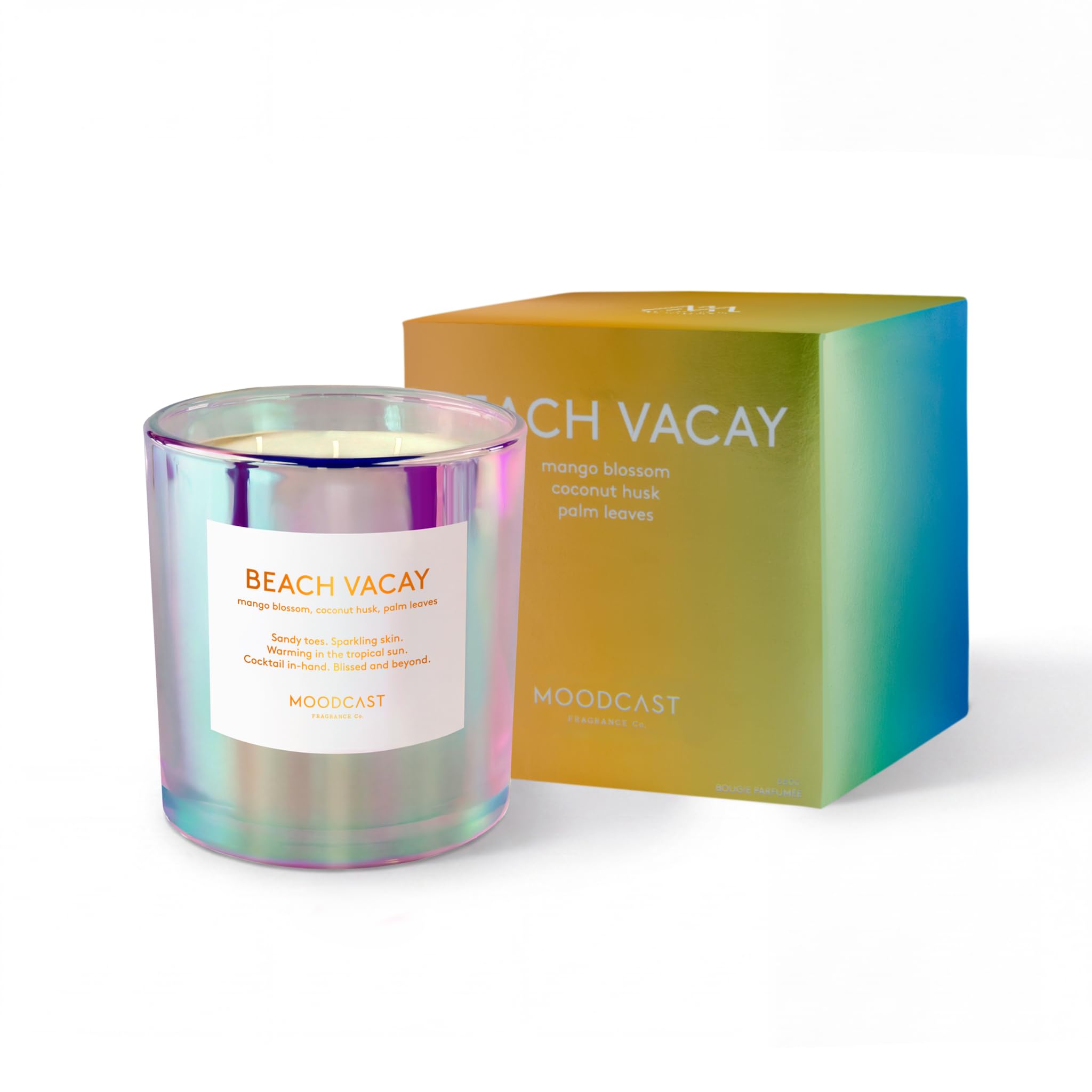 Moodcast Beach Vacay - Vela perfumada de 3 mechas, vela estética grande para el hogar, flor de mango, coco y hoja de palma, mezcla de cera de coco limpia, vegana, sin parabenos, 100 horas de