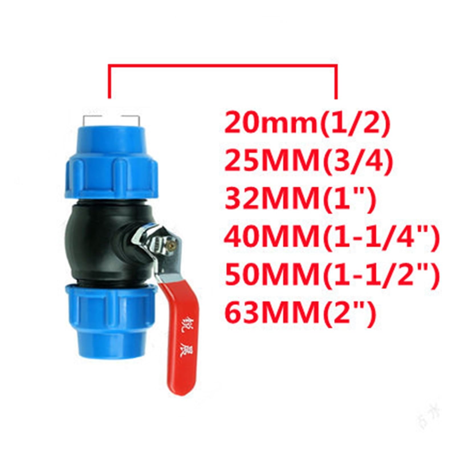Divisor de agua del grifo de tubo de PE, Conector de válvula de bola rápida de plástico, accesorios de tubería de agua for riego de jardín y agricultura, 20/25/32/40/50mm(Blue,63mm)