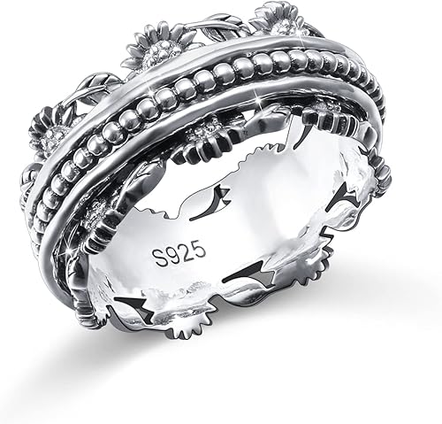 Anillo giratorio de plata de ley 925 para ansiedad, alivio del estrés, TDAH, autismo, anillos para mujeres y hombres