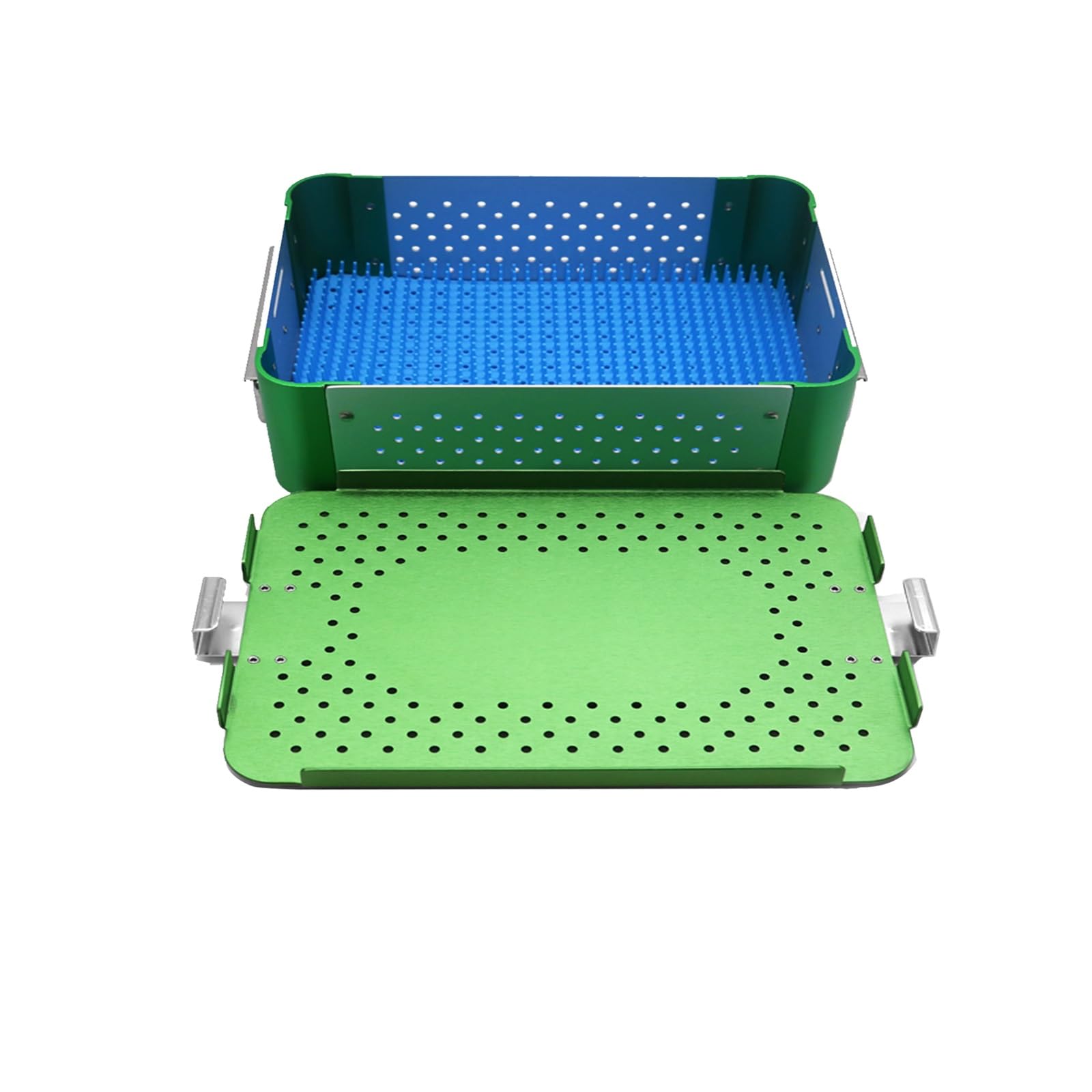Caja de esterilización de instrumental quirúrgico con almohadilla de silicona, de aleación de aluminio, ideal for hospitales e instrumental dental.(Green)