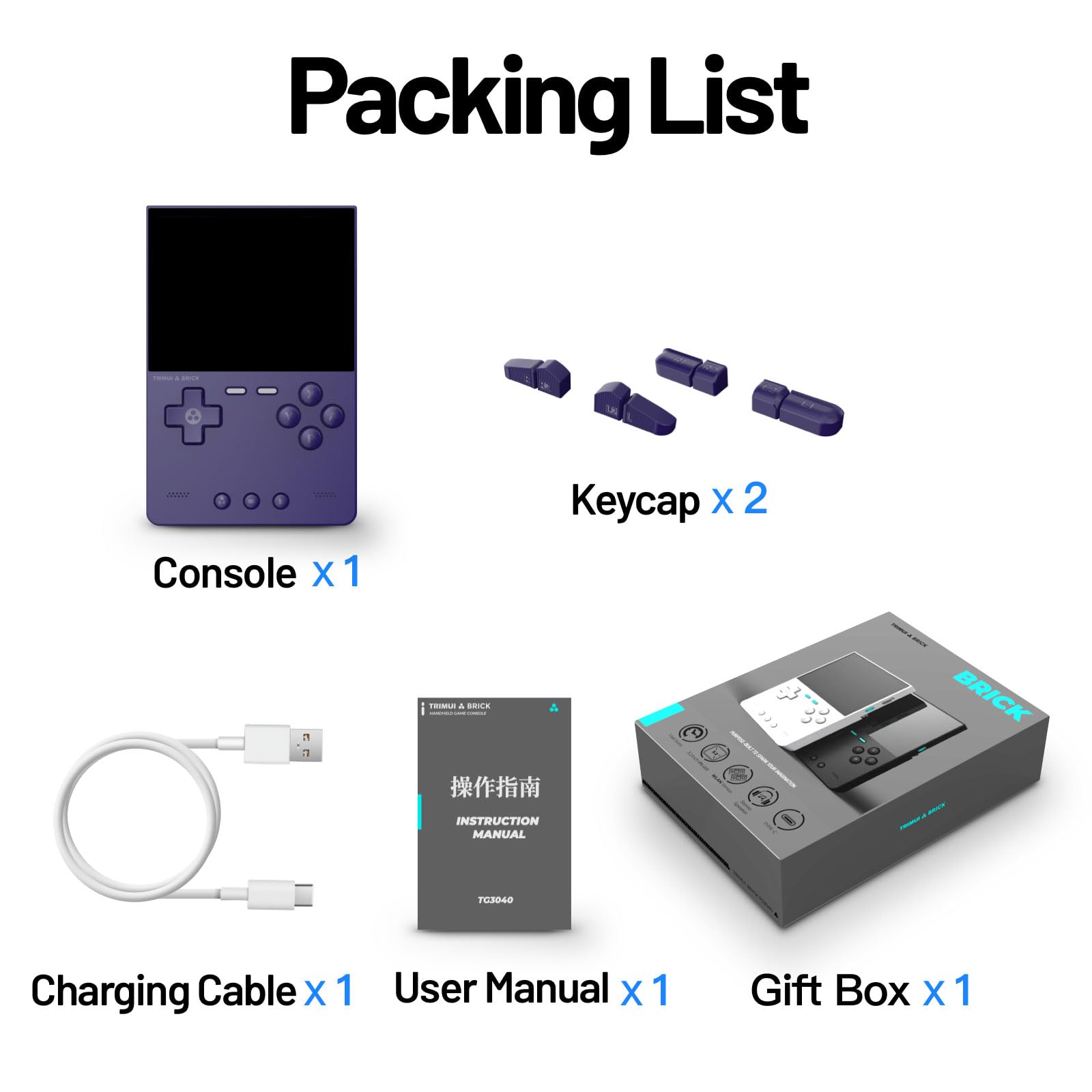 Trimui Brick - Console di gioco portatile da 8,1 cm, schermo IPS 1024 x 768, supporta simulatori multipli, sistema Linux, scheda TF da 64 GB integrata, viola