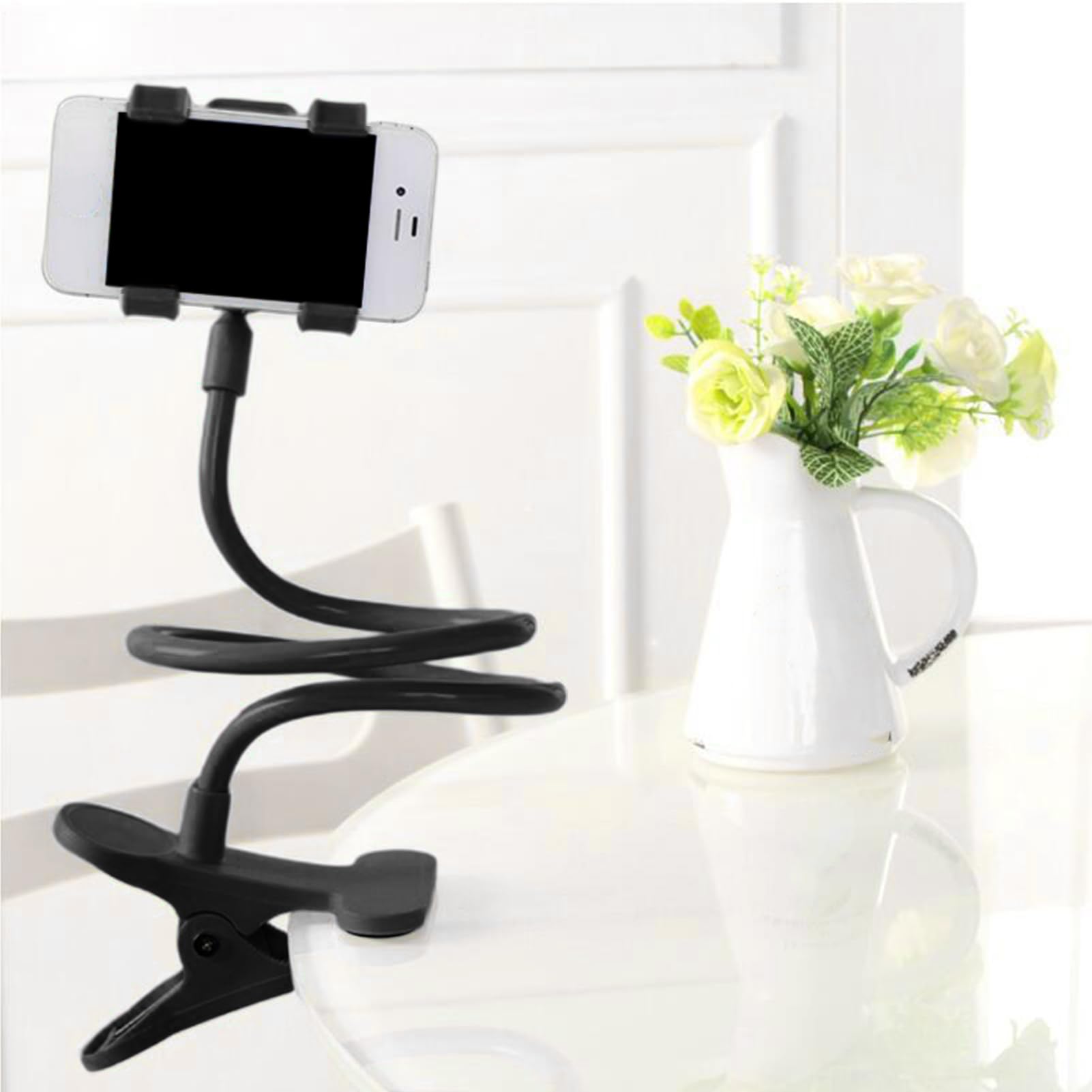 Générique Support Téléphone à Col de Cygne - Bras Long Réglable avec Support pour Tête de Lit ou Chevet,Pince Multifonction pour Smartphones - Fixation Stable Gym, Chambre, Cuisine