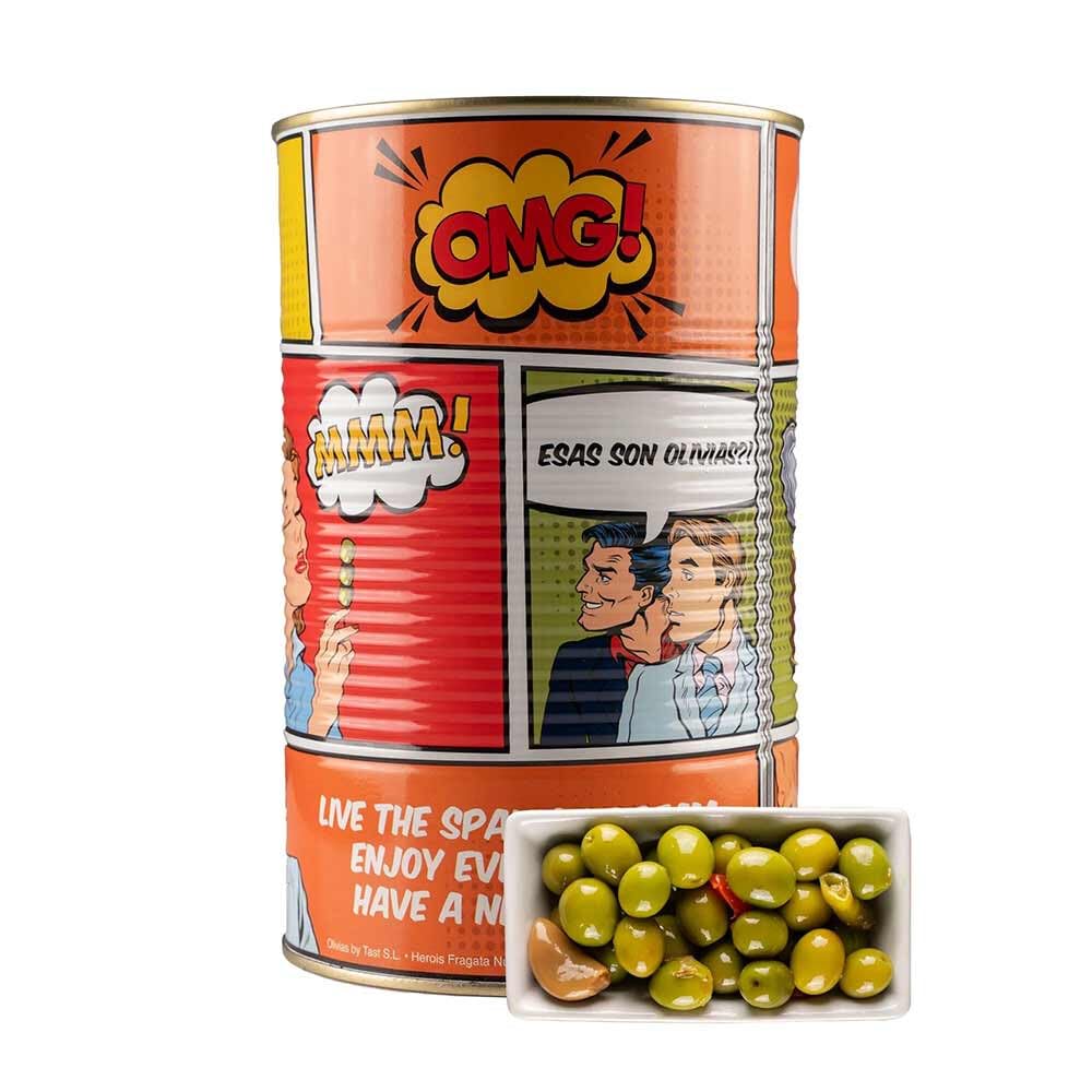 Lolitas Aceitunas Verdes Verdial con Hueso 4,25 kg, Aliñadas con Pimiento, Ajo y Aceite de Oliva Virgen Extra, Formato Profesional para Tapas y Hostelería