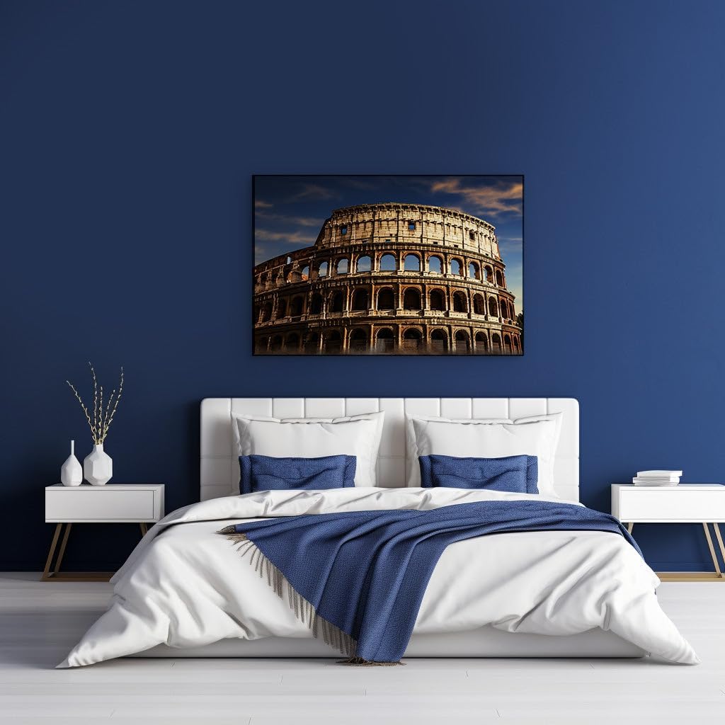 Canvas for Living room. Evening Majesty at the Colosseum Enshrouded in Mist and Gold, 27 x 18 inch Canvas Wall Art - Contemporary Masterpieces - Modern Home Decor
