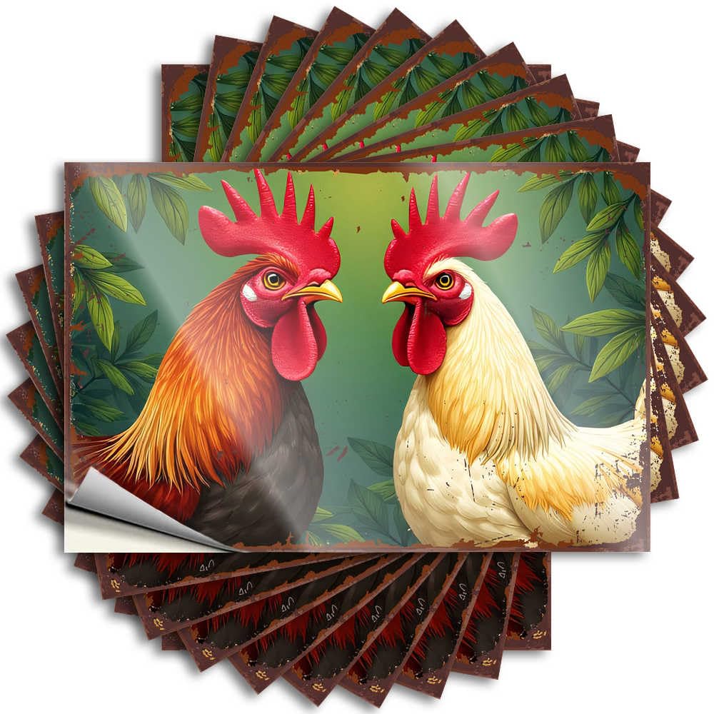 Fzfn Boys Colour Tattoos Badass Bedroom Decorations Cover Two Roosters With Colorful Feathers In A Tropical Setting - No Residue Decals For Boss(8X12cm)