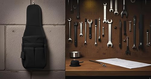 Miniatura 9 de Riñonera para herramientas, pequeña, multifuncional, para herramientas de almacenamiento de herramientas para electricistas, técnicos, (negro)