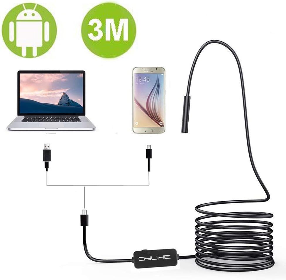 Qyuhe 2Million Pixels HD USB Endoscope Borescope Waterproof Portable Inspection Snake Camera with 6LED Lights 7mm (Android 9.84ft/3Meter)