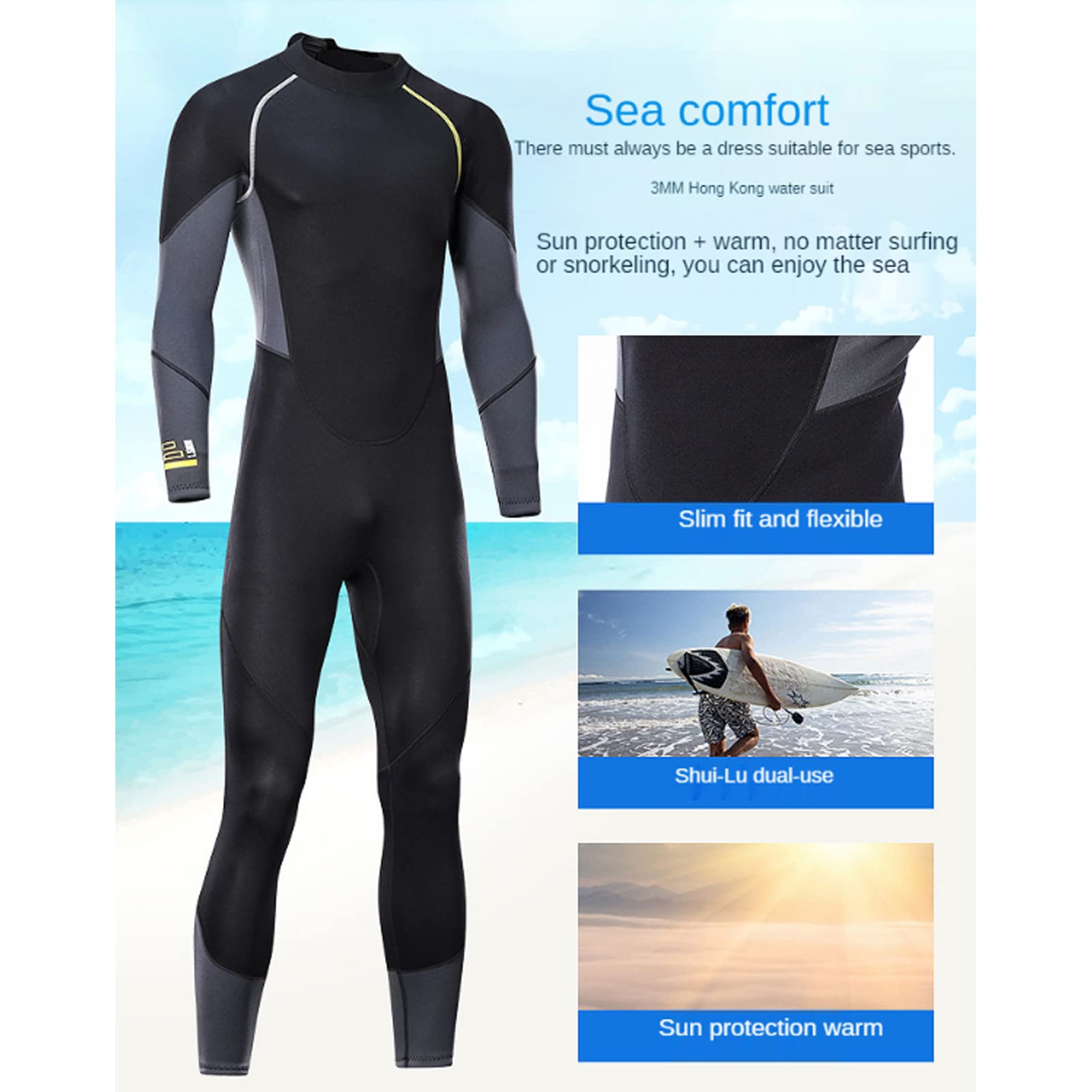 Muta da Sub Muta all-in-One da 3 Mm in Neoprene Premium Ad Alta Elasticità Tuta da Snorkeling da Surf per Adulti