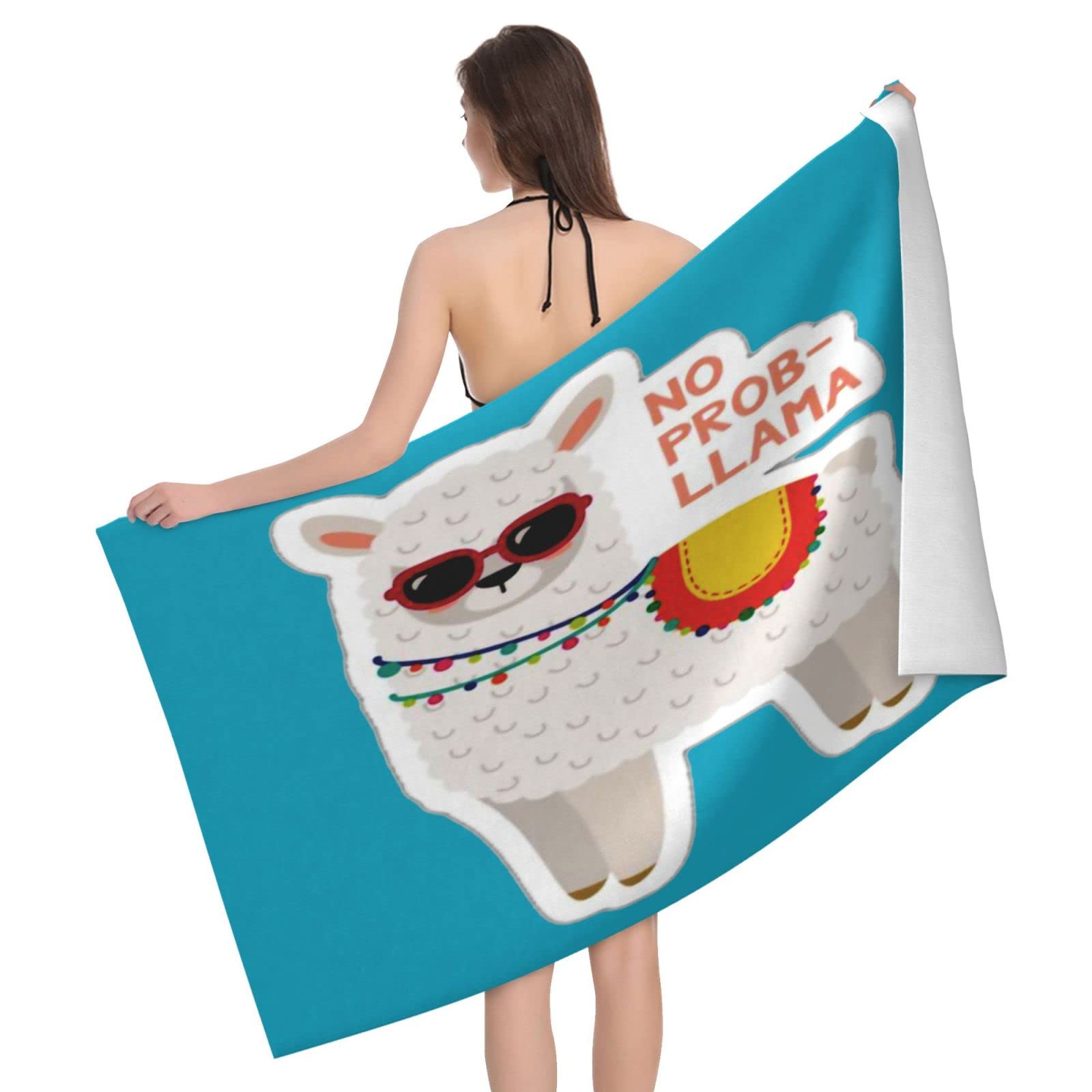 Lawenp No Problem Llama Beach Towel, Lightweight Sand Free Quick Dry Microfiber Absorbent Bath Towel for Kids, Adults, Swimming, Bath, Yoga, Pool, Travel, Camping 32"X52"