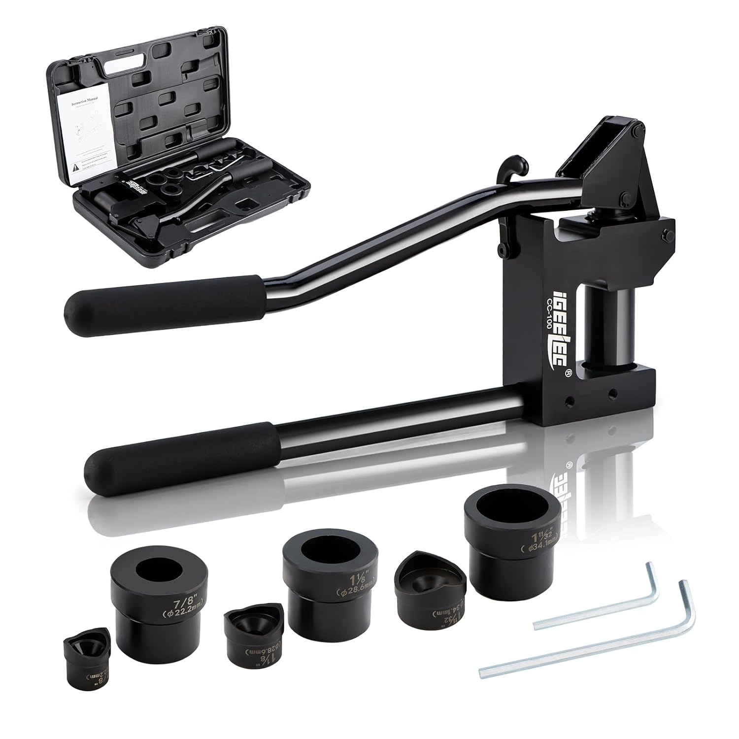 Metal Stud Punch Set for 7/8", 1-1/8", 1-11/32" - 20GA Steel, Sheet Metal Hole Punch Kit, Lever Puncher CC-100