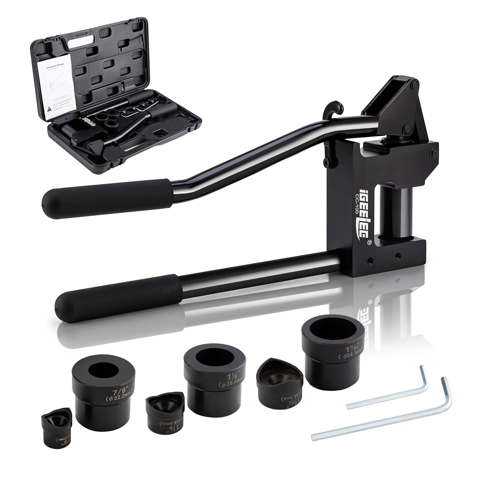 Metal Stud Punch Set for 7/8", 1-1/8", 1-11/32" - 20GA Steel, Sheet Metal Hole Punch Kit, Lever Puncher CC-100